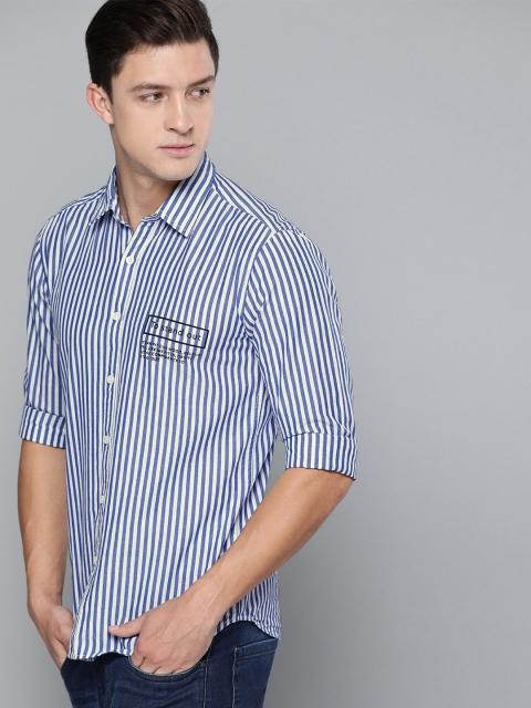 

Harvard Men White & Blue Regular Fit Striped Casual Shirt