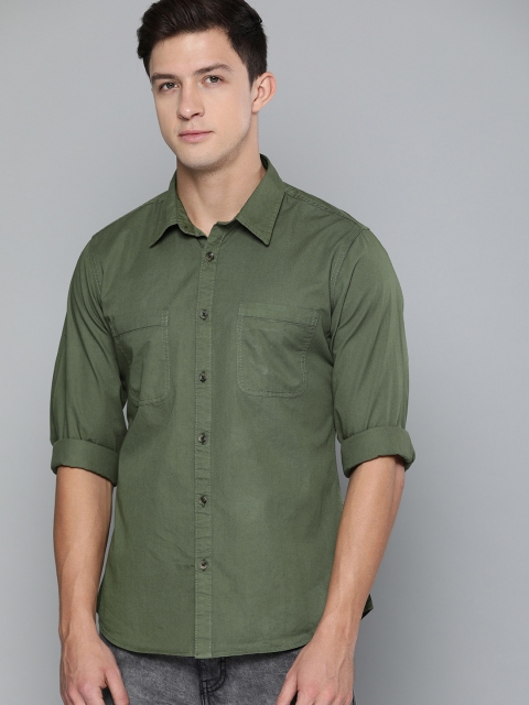 

Harvard Men Olive Green Regular Fit Solid Casual Shirt