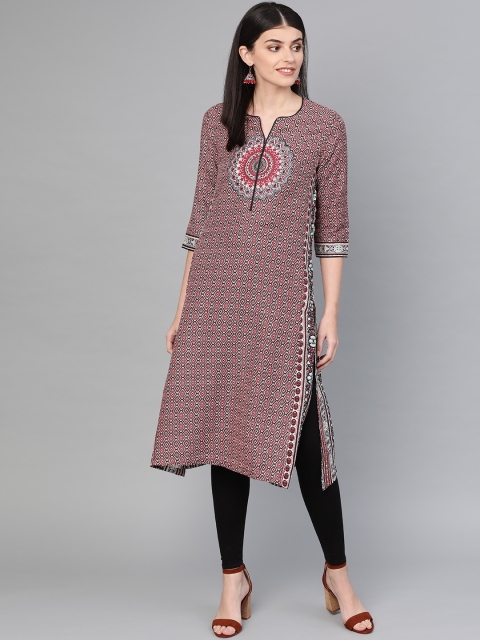 

Biba Women Red & Black Printed Straight Kurta