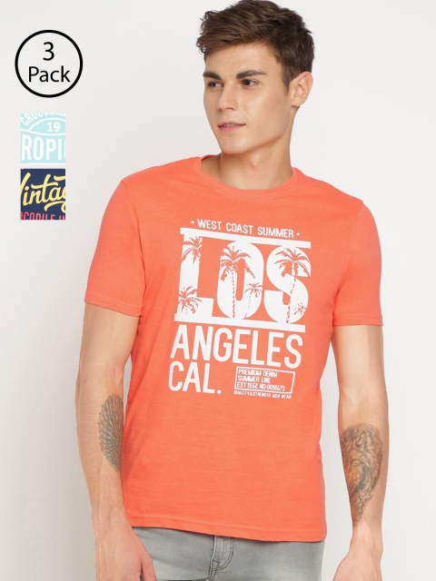

Crocodile Men Pack Of 3 Printed Round Neck T-shirts, Orange