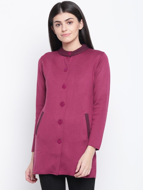 

American Eye Women Magenta Solid Longline Cardigan