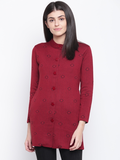 

American Eye Women Maroon Self Design Longline Cardigan