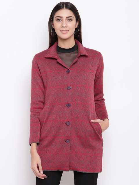 

American Eye Women Red & Grey Self Design Cardigan