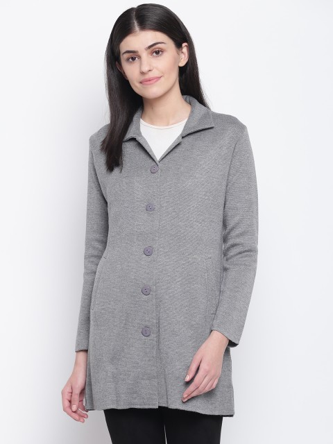 

American Eye Women Grey Melange Solid Cardigan