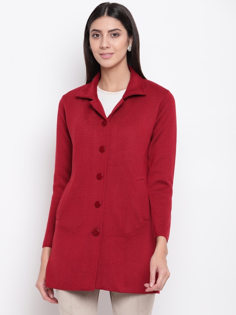 

American Eye Women Maroon Solid Longline Cardigan
