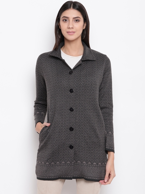 

American Eye Women Charcoal Grey Chevron Design Longline Cardigan
