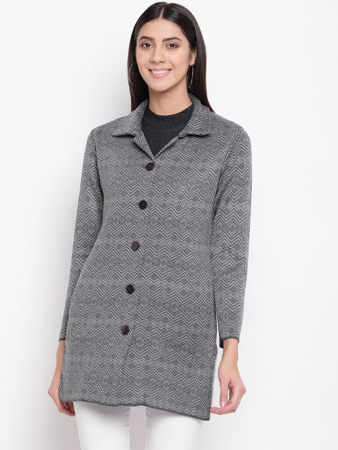 

American Eye Women Grey Self-Design Longline Cardigan