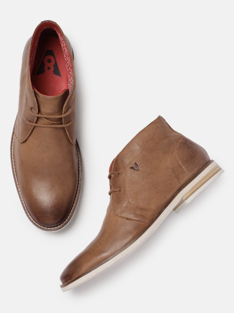 

V8 by Ruosh Men Tan Brown Solid Leather Mid-Top Sneakers
