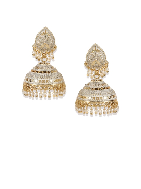 

ANIKAS CREATION Gold-Plated & White Enamelled Dome Shaped Jhumkas