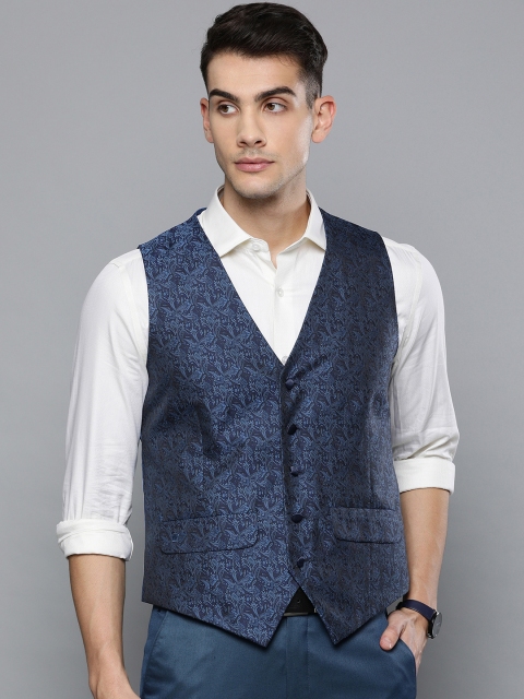 

Louis Philippe Men Navy Blue Slim Fit Self-Design Waistcoat