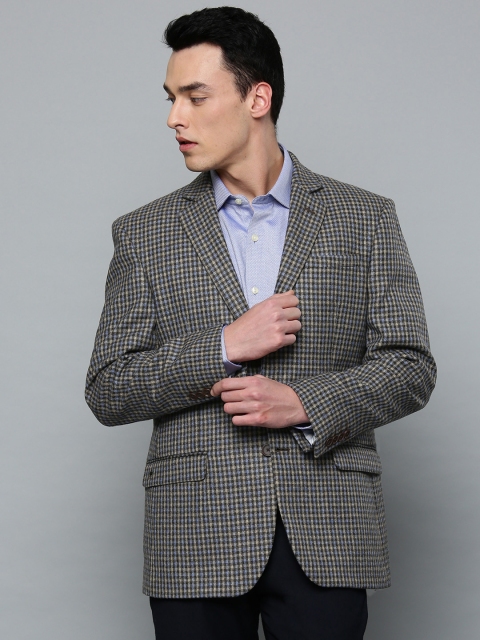 

Louis Philippe Men Grey & Blue Checked Woollen Single-Breasted Smart Casual Blazer