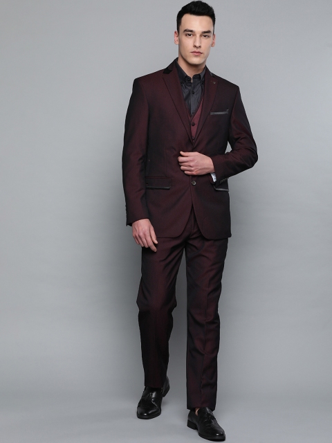 

Louis Philippe Men Burgundy Self-Design Single-Breasted 3-Piece Partywear Suit