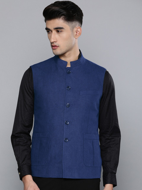

Louis Philippe Men Blue Solid Slim Fit Nehru Jacket