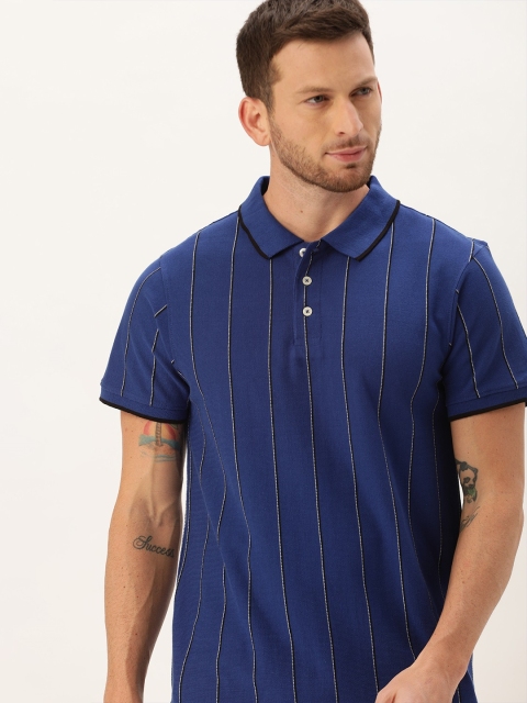 

INVICTUS Men Blue & Black Striped Polo Collar T-shirt