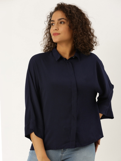

her by invictus Women Blue Regular Fit Solid Casual Shirt