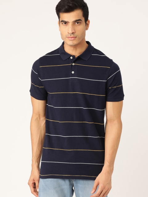 

INVICTUS Men Navy Blue & White Striped Polo Collar T-shirt