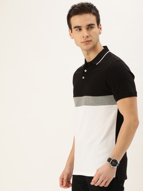 

INVICTUS Men Black Colourblocked Polo Collar T-shirt