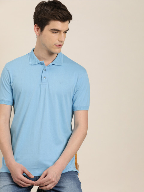 

INVICTUS Men Blue Solid Polo Collar Pure Cotton T-shirt