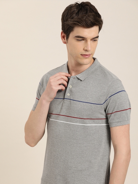 

INVICTUS Men Grey & Maroon Striped Polo Collar T-shirt