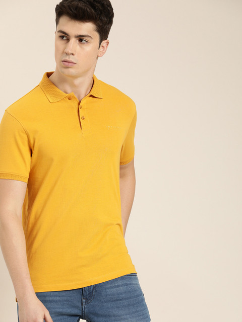 

INVICTUS Men Mustard Yellow Solid Regular Fit Polo Collar T-shirt