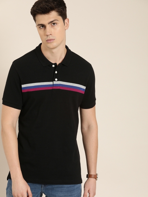 

INVICTUS Men Black & Grey Striped Regular Fit Polo Collar T-shirt