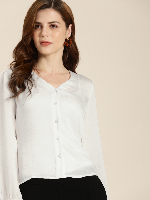 

her by invictus Women White Regular Fit Solid Casual Shirt