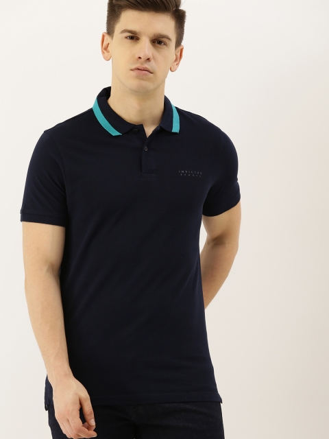 Men Navy Blue Solid Polo Collar T-shirt