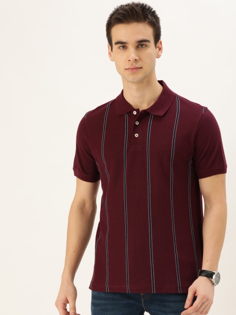 

INVICTUS Men Maroon & Black Striped Polo Collar T-shirt