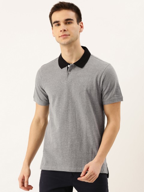 

INVICTUS Men Grey Melange Solid Polo Collar T-shirt with Contrast Collar