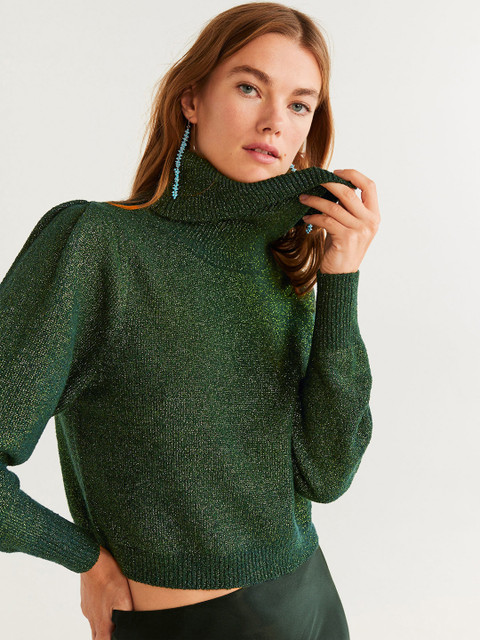 

MANGO Women Green Shimmery Sweater