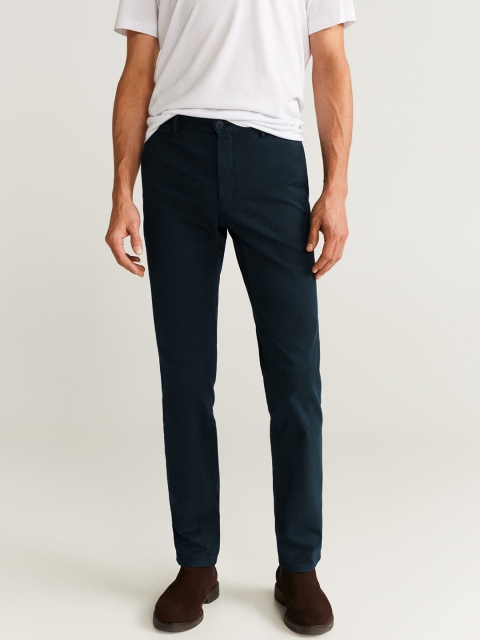 

MANGO MAN Men Navy Blue Barna Slim Fit Solid Chinos