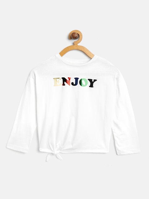

Mango Kids Girls White Solid Round Neck T-shirt with Printed Detail
