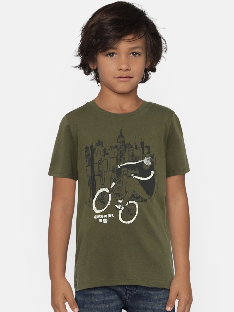 

Mango Kids Boys Olive Green Printed Round Neck T-shirt