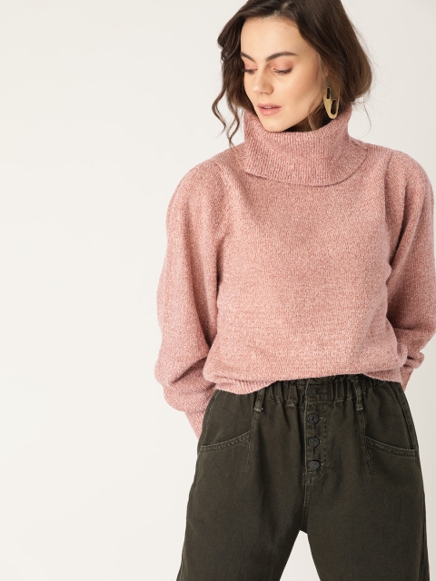 

MANGO Women Pink Solid Pullover Sweater With Shimmer Detail