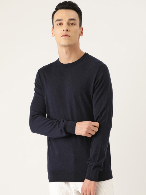 

MANGO MAN Men Navy Blue Solid Wool Pullover