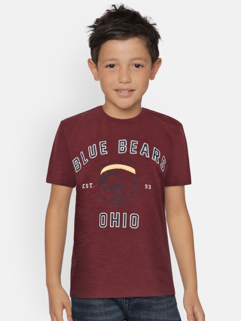 

Mango Kids Boys Burgundy Printed Round Neck T-shirt