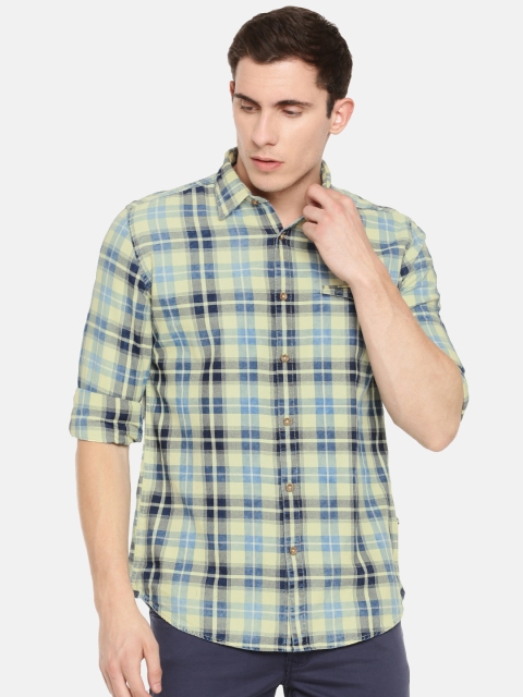 

Parx Men Yellow & Navy Blue Slim Fit Checked Casual Shirt