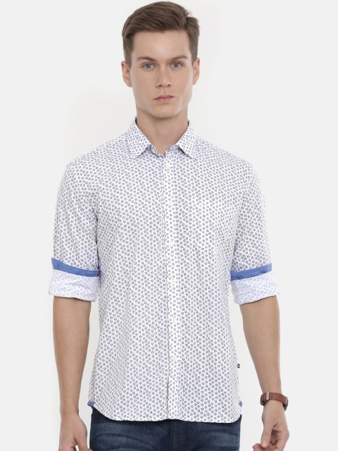 

Parx Men White & Blue Printed Slim Fit Casual Shirt