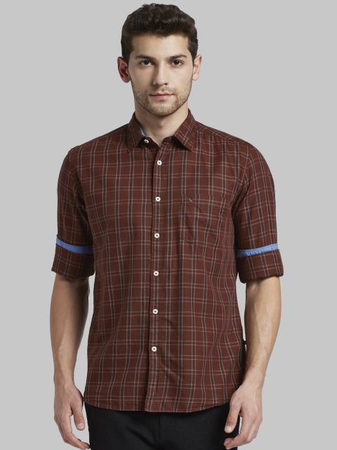

Parx Men Brown Slim Fit Checked Casual Shirt