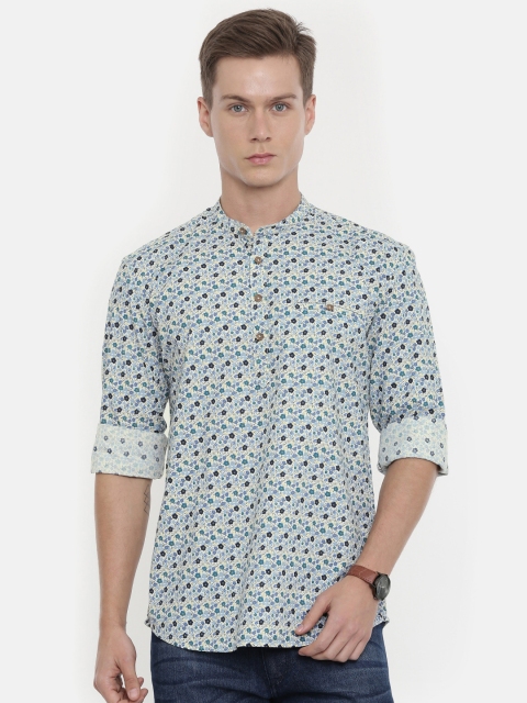 

Parx Men Off-White & Blue Slim Fit Printed Casual Shirt