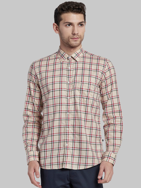 

Parx Men Beige & Red Slim Fit Checked Casual Shirt