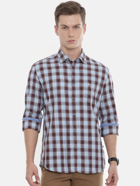 

Parx Men Blue & Brown Slim Fit Checked Casual Shirt