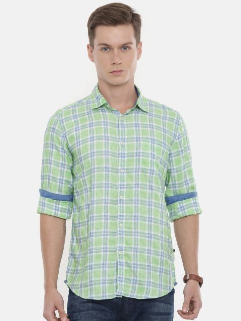 

Parx Men Green & Blue Checked Slim Fit Casual Shirt