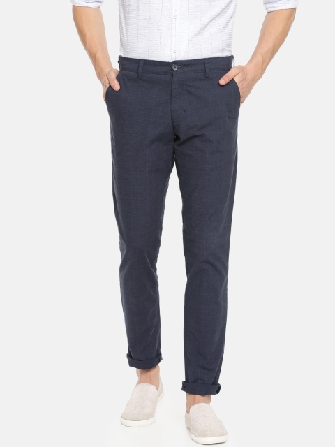 

Parx Men Navy Blue Lowell Tapered Fit Checked Regular Trousers