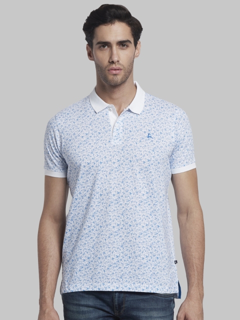 

Parx Men White & Blue Printed Polo Collar T-shirt