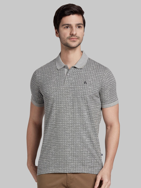 

Parx Men Grey & Black Printed Polo Collar T-shirt