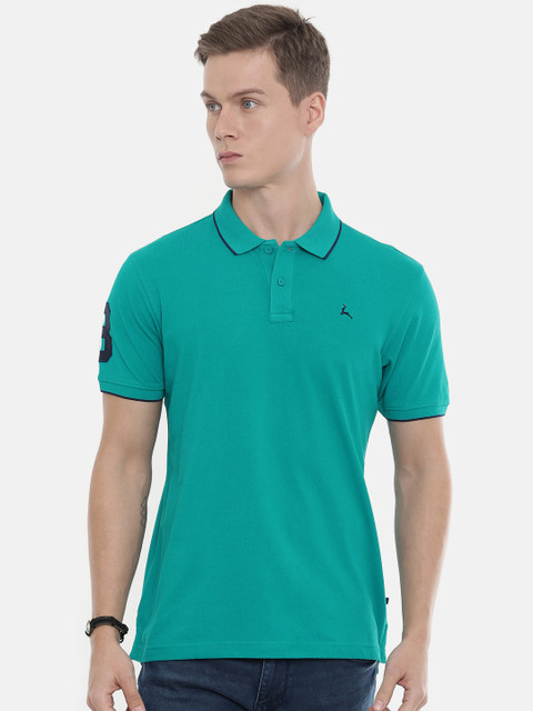 

Parx Men Turquoise Blue Solid Polo Collar T-shirt