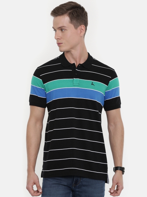 

Parx Men Black White Striped Polo Collar Pure Cotton T-shirt