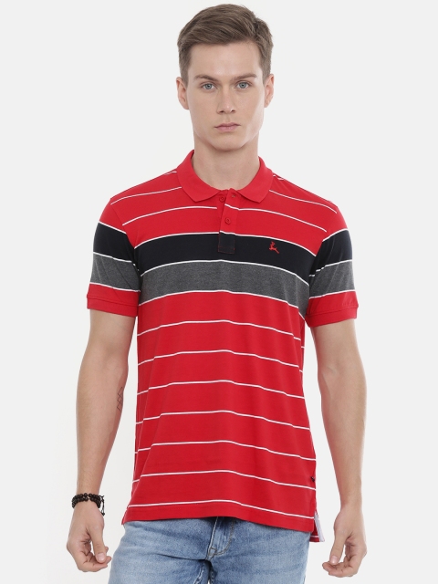 

Parx Men Red & White Striped Polo Collar T-shirt
