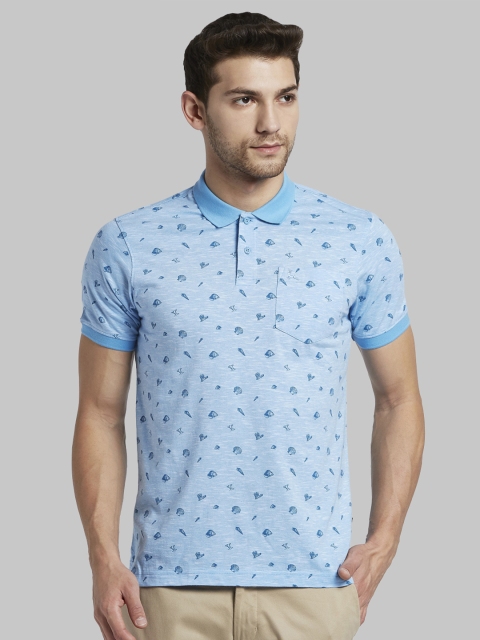 

Parx Men Blue Printed Polo Collar T-shirt